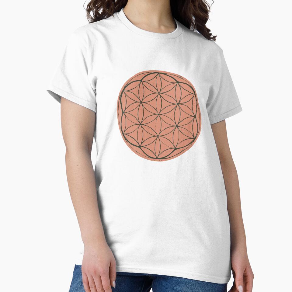 Flower of Life Linocut - Coral + Pine by Irene Estelle