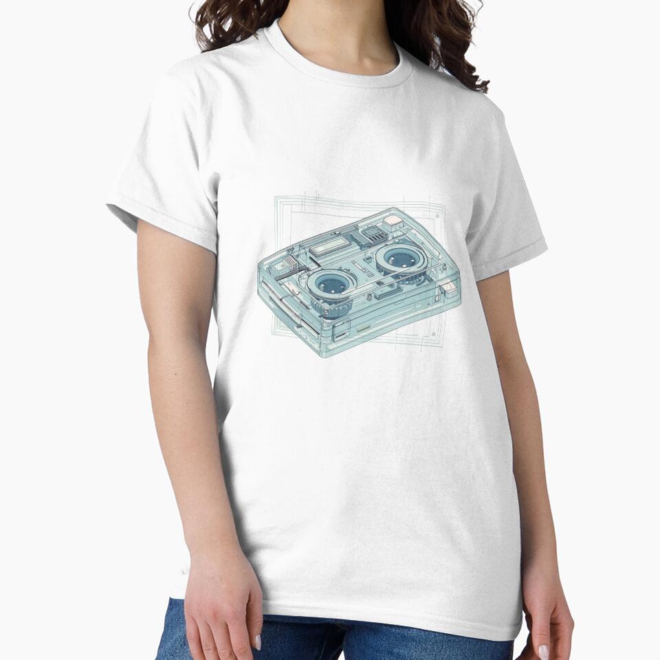 Retro Transparent Cassette Player Blueprint Art by KiraCreationism