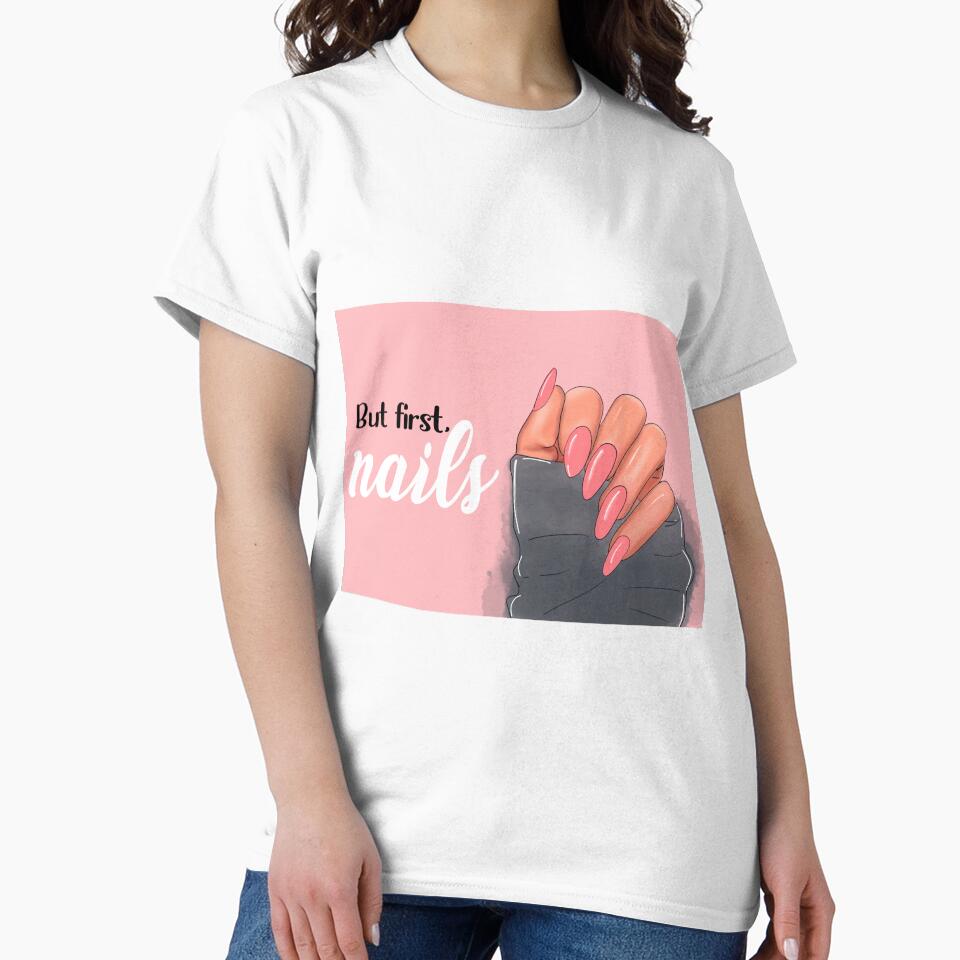 But first nails quote on the pink background by jalinaart