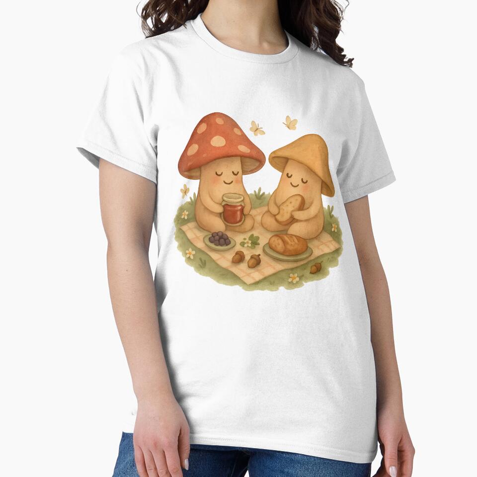 Mushroom Picnic Friends – Cottagecore Nature Art by Blinkwater Designs