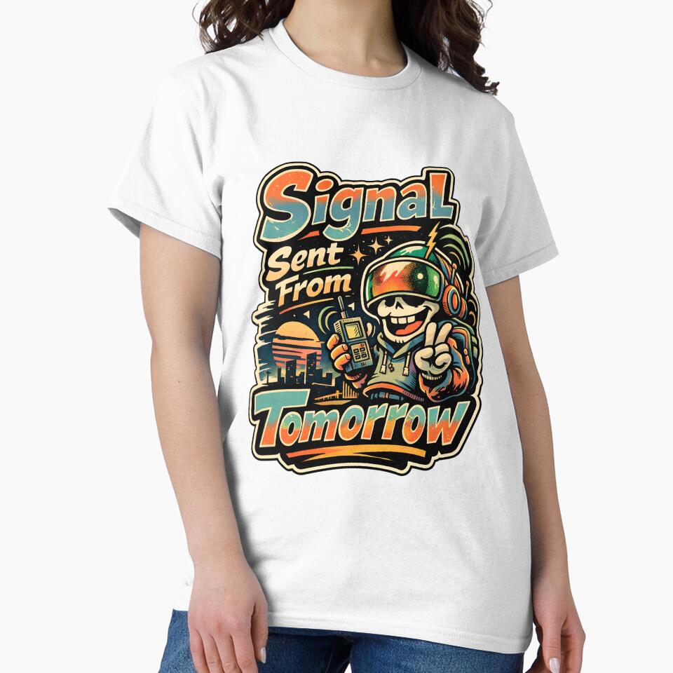 Signal Sent From Tomorrow Funny Tech Humor Retro Aesthetic - Vintage 90s Cyberpunk Gamer Art - Motivational Sci-Fi Professional Graphic - Summer City Sunset Glitch Core Design for Geeks & Devs by Vivaan Studio