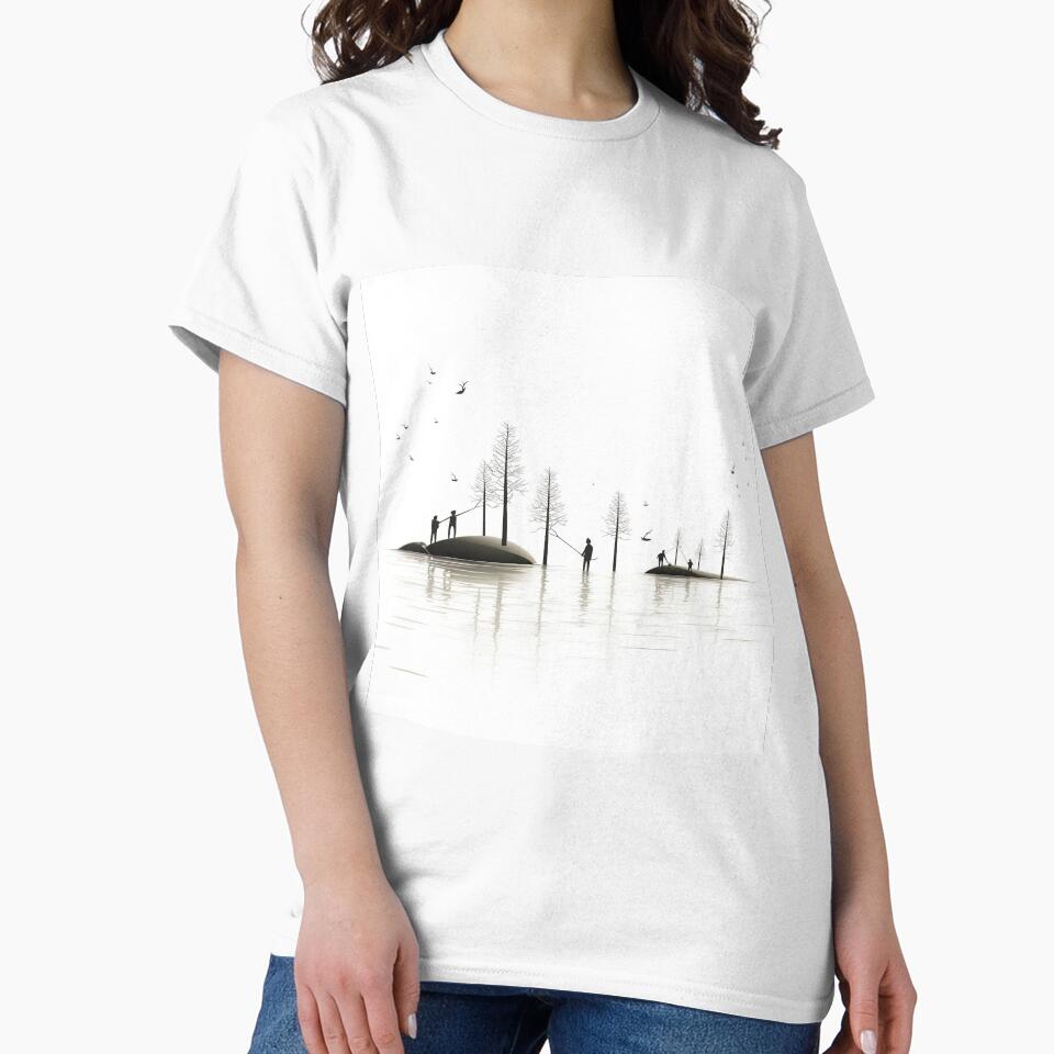 Minimalist abstract fishing digital art stick figures by Feluceo