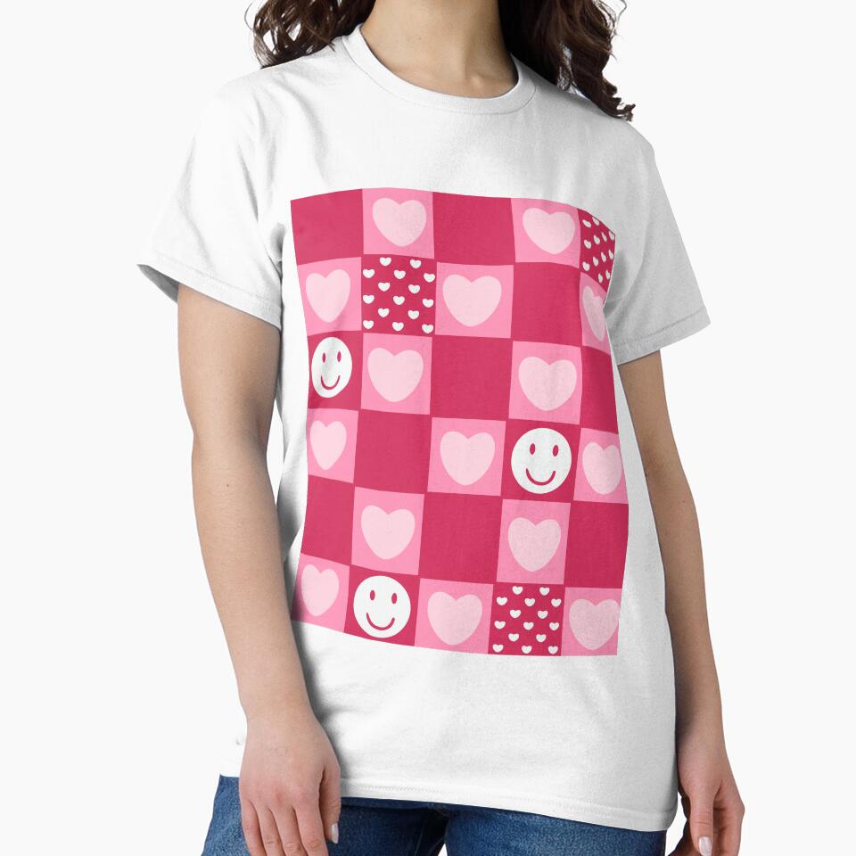 checkered print hearts pattern pink by mariahmoniquedesign