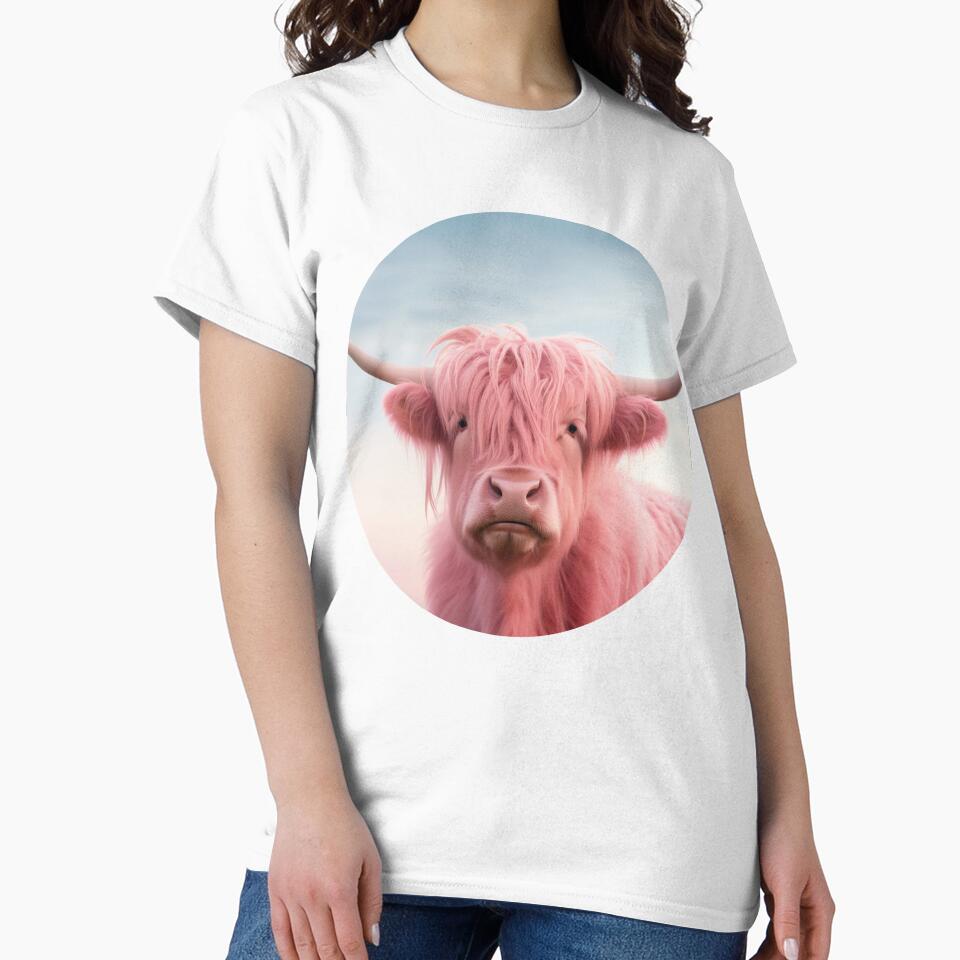 Highland Cow in Pastel Pink by Julia T