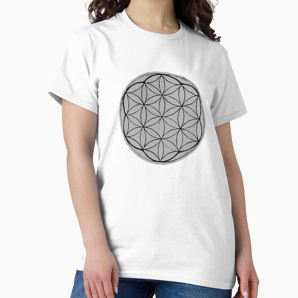 Flower of Life Linocut - Fog + Coal by Irene Estelle