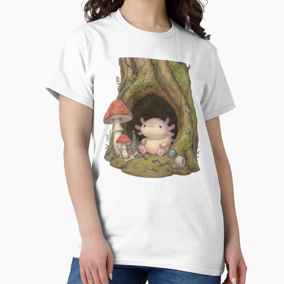 Enchanted Forest Axolotl – Fantasy Creature in Tree Hollow Goblincore Art by MadeByACJ