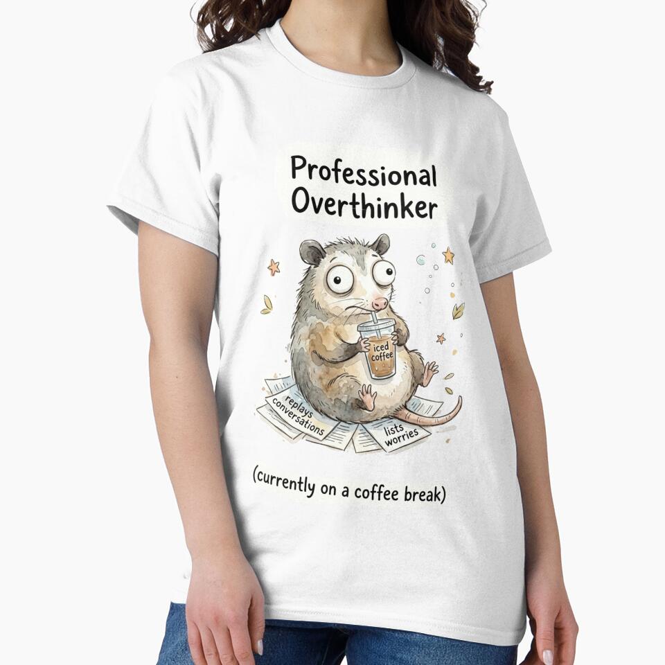 Funny Opossum Professional Overthinker Coffee Meme Sticker by DreamyBrushArt