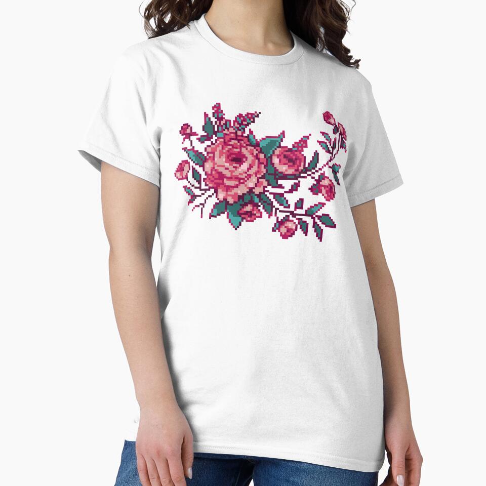 Pixel Floral Arrangement in Maroon by theCatghost