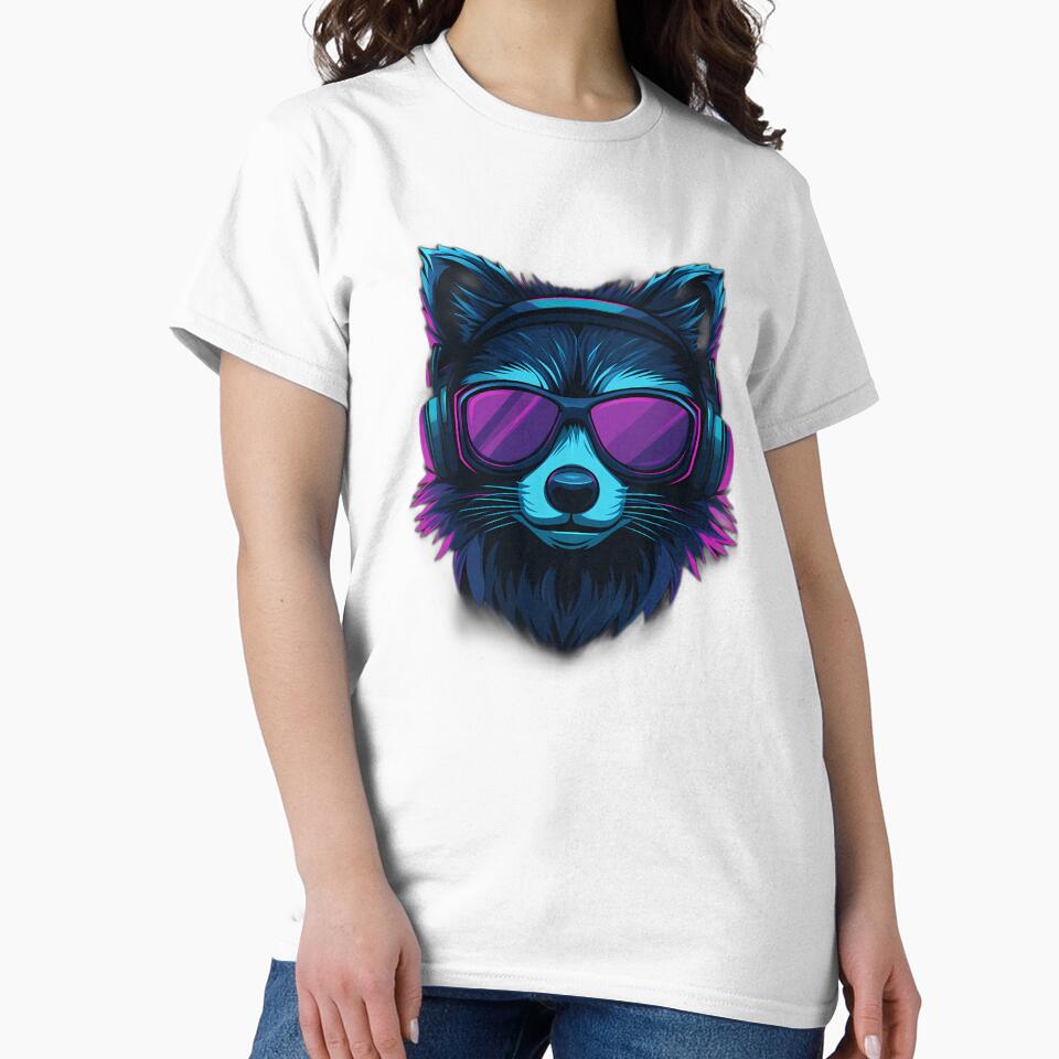 Neon Raccoon DJ – Purple Shades & Cyber Headphones by Beachy Beasts