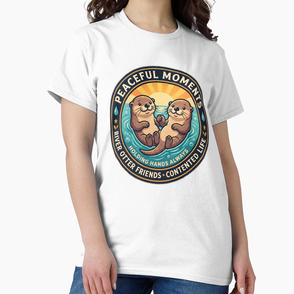 Cute Otters Holding Hands Vintage Badge by Oommen Studio