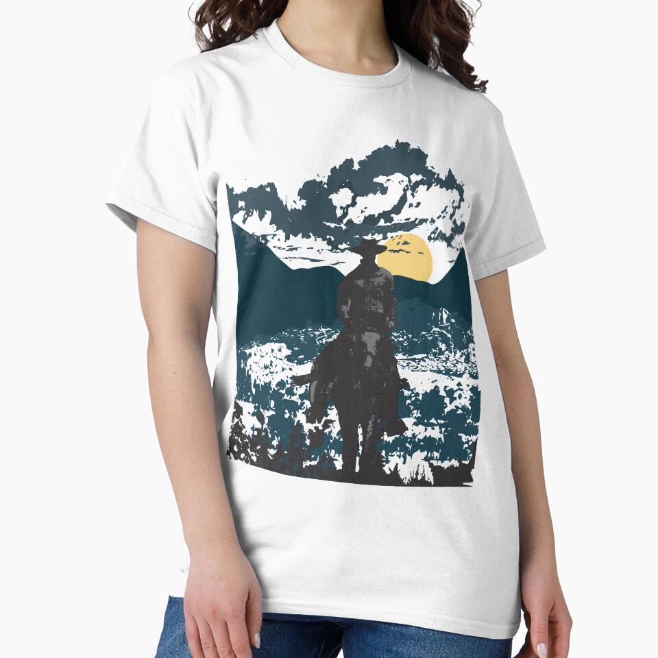 Western Lone Cowboy Shirt Country Rancher Riding Into Sunset by Creekman Designs