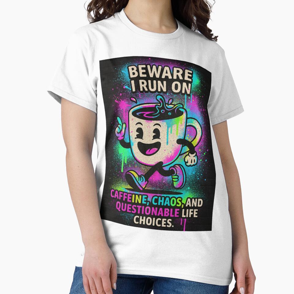 Running on Caffeine, Chaos & Questionable Life Choices – Cartoon Coffee Cup Design by H.C HustleConvention