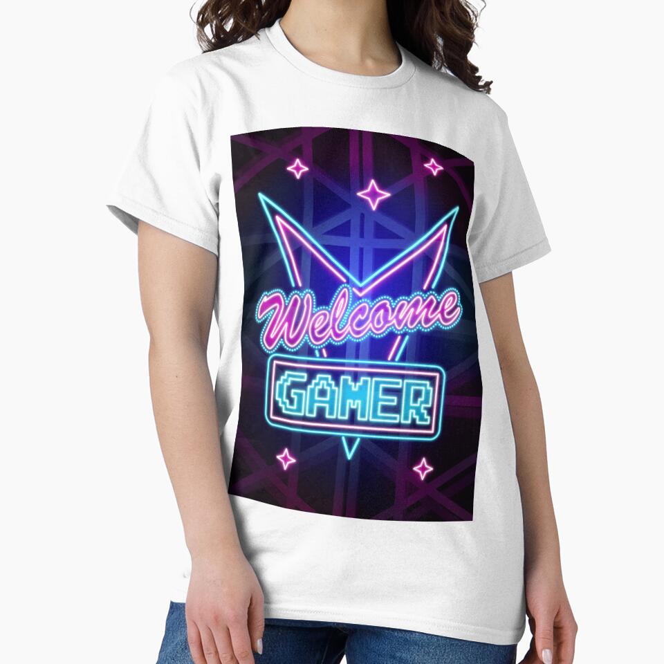 Welcome Gamer Neon Art Typography by Vectorheroes