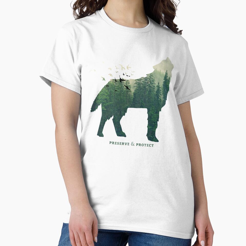 Preserve & Protect Wolf Silhouette National Park Nature Double Exposure Forest Save the Environment Climate Change Wilderness Hiking Camping by lanynx design