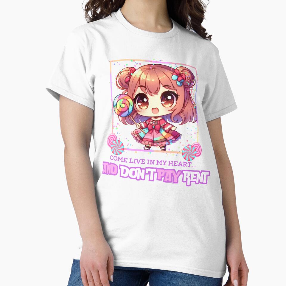 come live in my heart, and dont play rent - Super Kawaii Chibi Girl with Funny Quote by LWOI