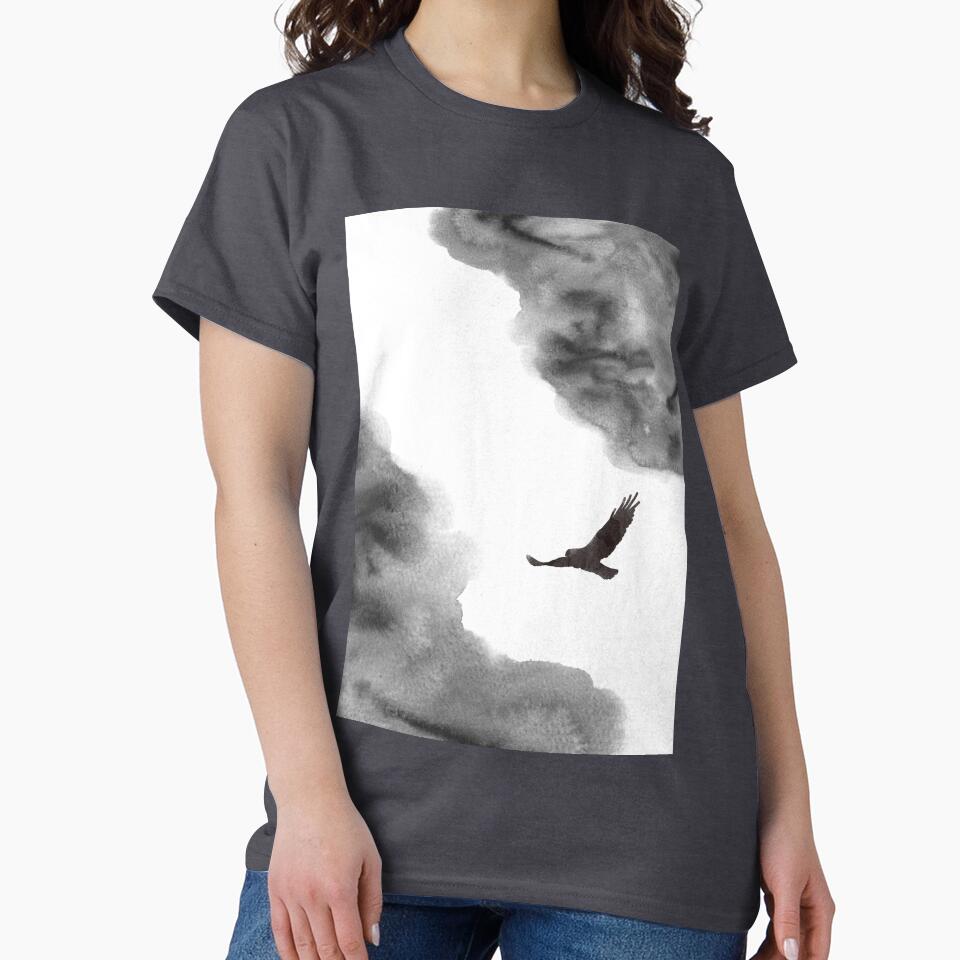 Watercolour landscape in black and white. Minimalist art bird. Abstract bedroom decor. by VDistractions