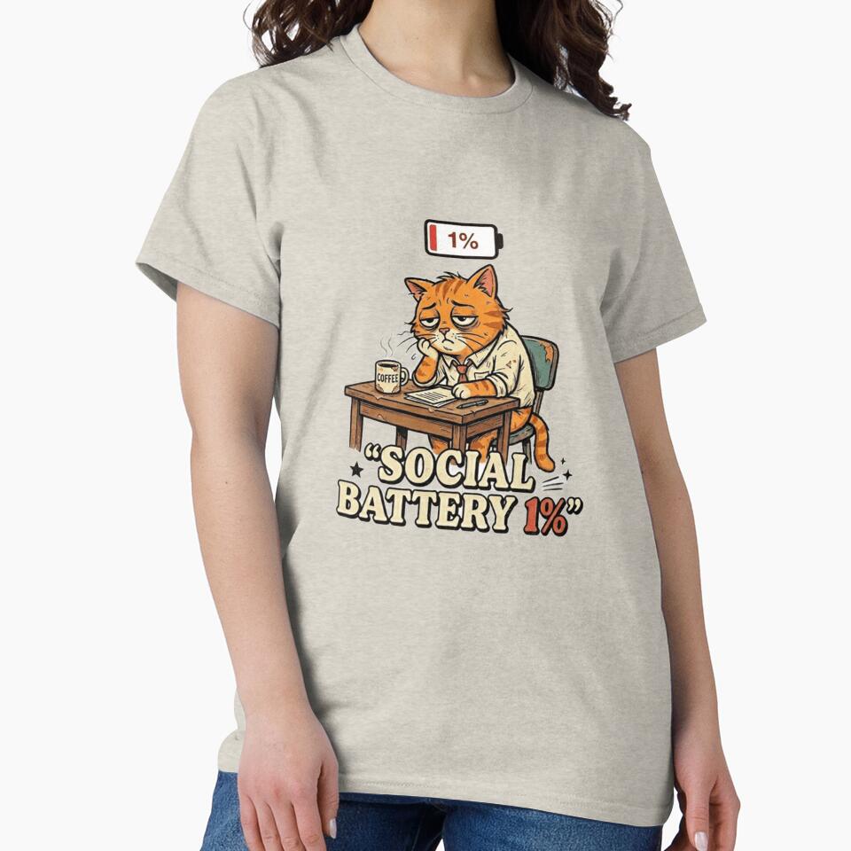 Social Battery 1% Cat – Funny Introvert Office Humor by Dada-arts