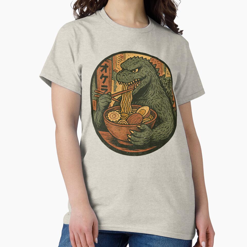 Godzilla Kaiju Slurping Ramen Noodles - Vintage Comic Book Style by Roger-C