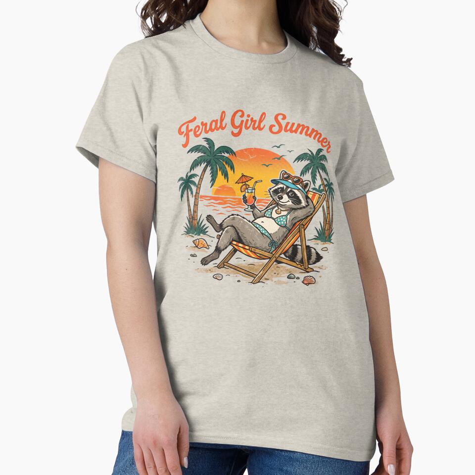Feral Girl Summer Funny Trash Panda Beach Raccoon by AdyKurniawan