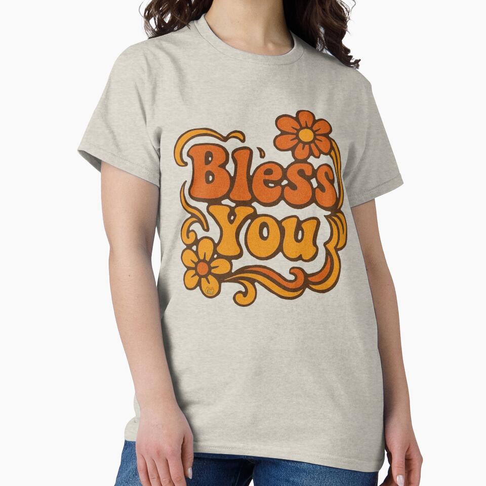 Retro Groovy Bless You Floral Typography by CAutumnTrapp