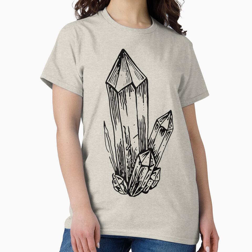Mystic Quartz Crystal Clauster | Minimal Black and White Illustration by Marianarcezar