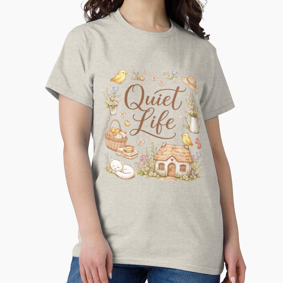 Quiet Life Aesthetic Cottagecore Design | Soft Nature Calm Living Quote | Cute Cozy Minimal Illustration by Sanika arts