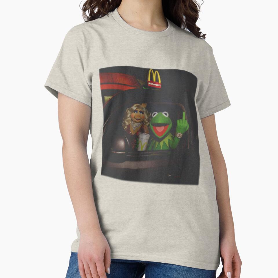 Kermit Frog Miss Piggy Fast Food Car, Retro Rebel Attitude, Funny Dark Humor, Puppet Meme Casual by Joneneee