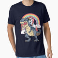 Unicorn Riding Dinosaur T Shirt T-Rex Funny Unicorns Party Rainbow Squad Gifts for Kids Boys Girls by LiqueGifts