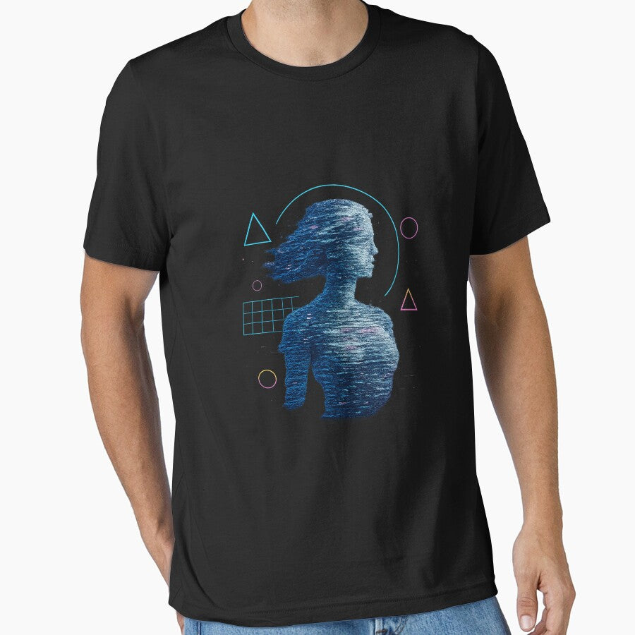 Analog Noise Goddess – Vaporwave VHS Static Statue with Retro Neon Geometry by AddictiveDesign