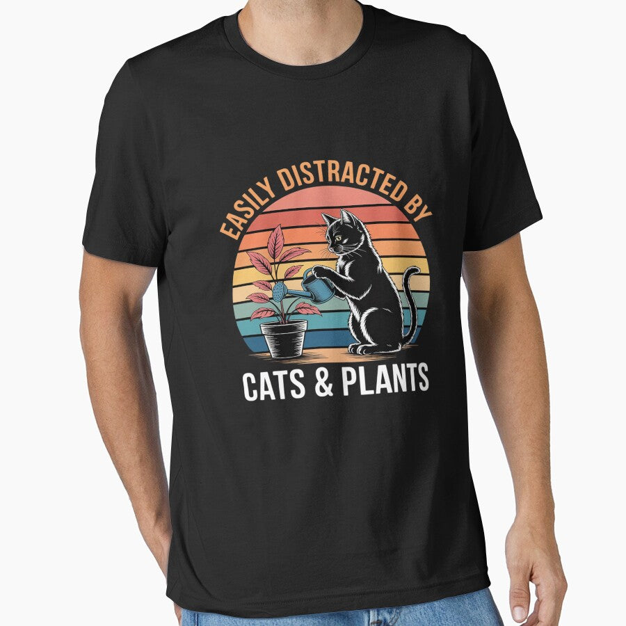 Easy Distracted By Cats & Plants Funny Gardening Cats Lover by BlackStars3Neon