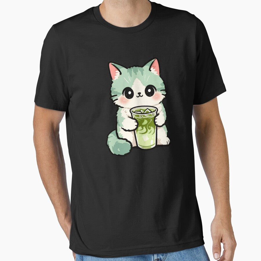 Cute Kitten Drinking Matcha | Japanese Tea Cat Shirt by Nuttajak