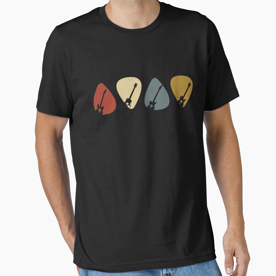 Guitar Pick Gift For Guitarist Retro Vintage T-Shirt by youssefattigui