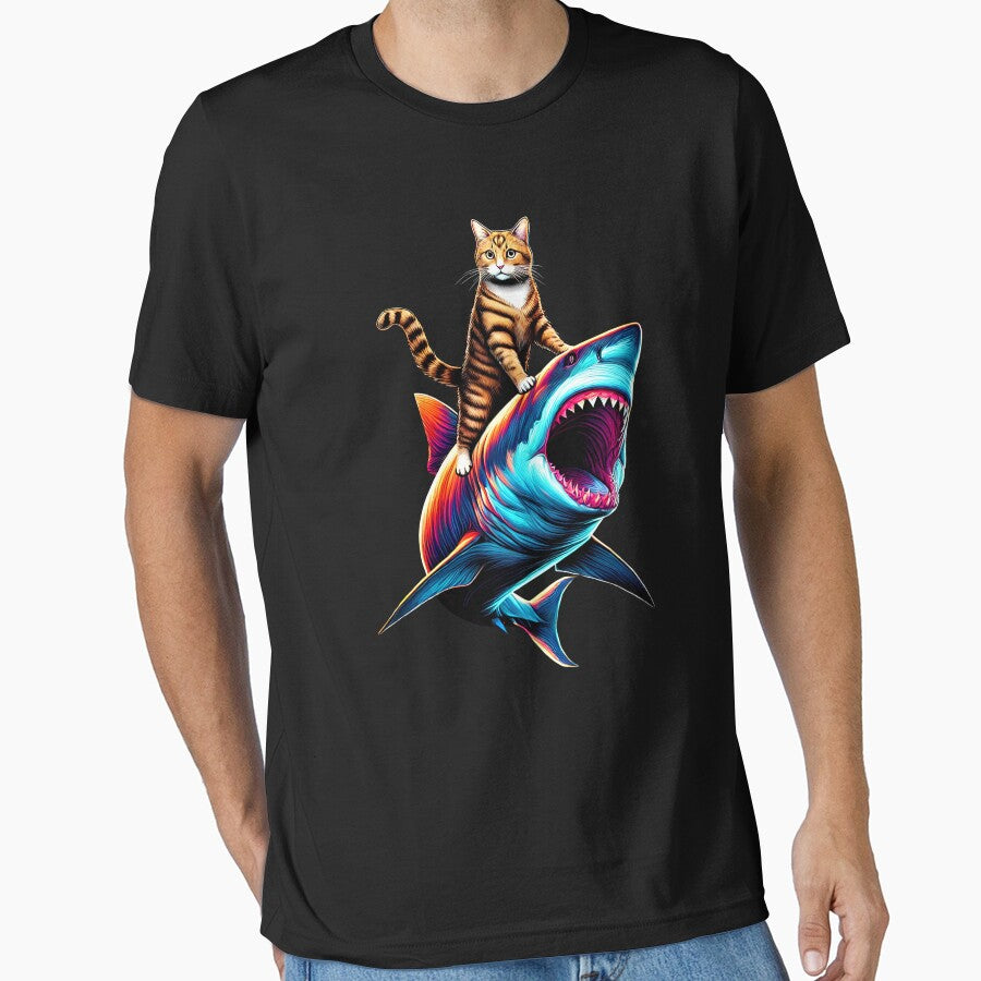 Funny Cat Riding Shark Kitten Lover by Kimberley King Art  King Art