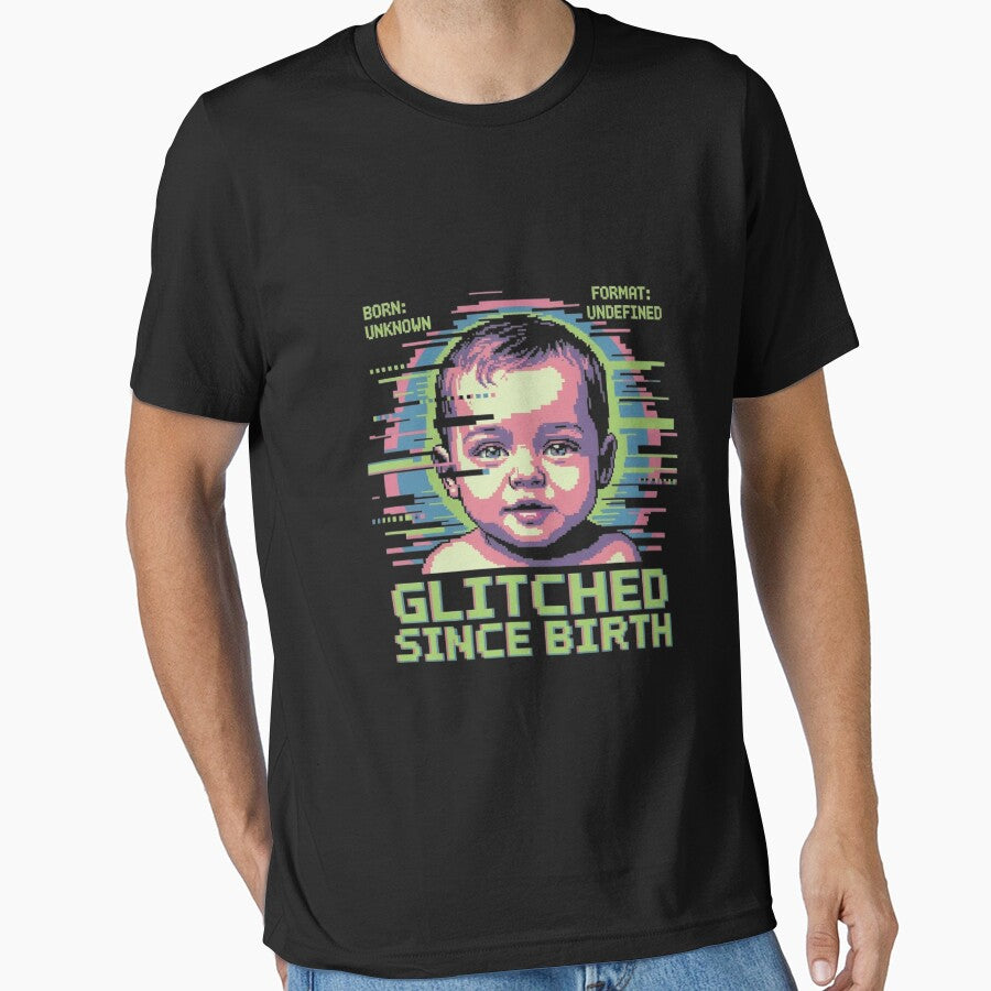 Glitched Since Birth – Vaporwave Pixel Baby Glitchcore T-Shirt Design by CheninaStore