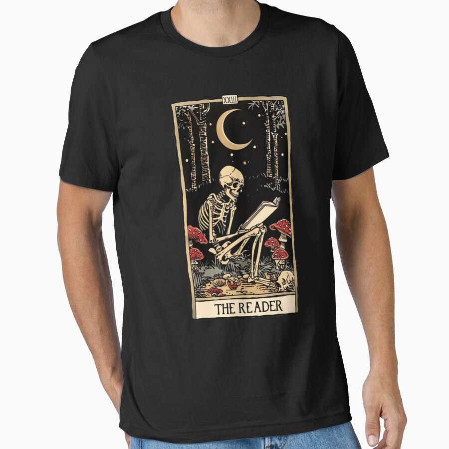 the reader antique tarot cartomancy - skull and mushrooms with moon by nemgagenpe