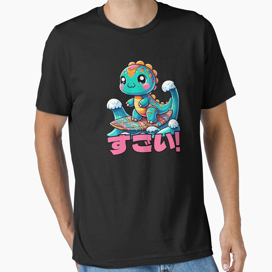 Cute Kawaii Dinosaur Surfing Funny T-shirt by SOVA-PR