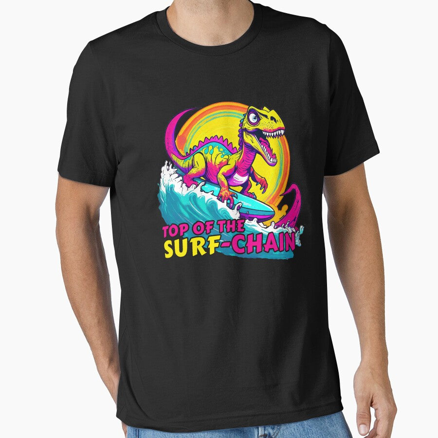 T-rex Dinosaur Surfing Funny T-shirt by SOVA-PR