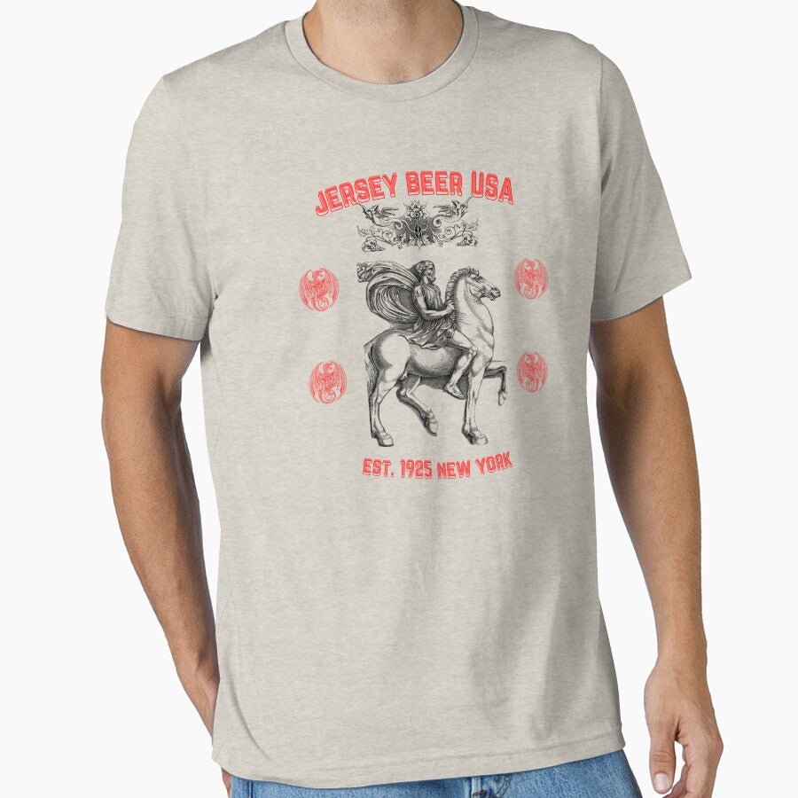Jersey Beer USA New York 1925 Est. Greek Horseman Horse - 02 by Henk GoGo T-Shirts ⭐️⭐️⭐️⭐️⭐️