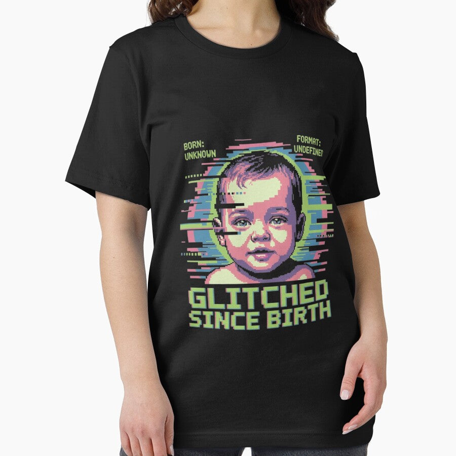 Glitched Since Birth – Vaporwave Pixel Baby Glitchcore T-Shirt Design by CheninaStore