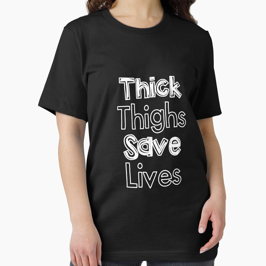Thick Thighs Save Lives | gym shirts | men fitness | funny exercise shirt | funny fitness shirts | workout clothes | fitness motivational gym shirts | workout shirt by Kreature Look