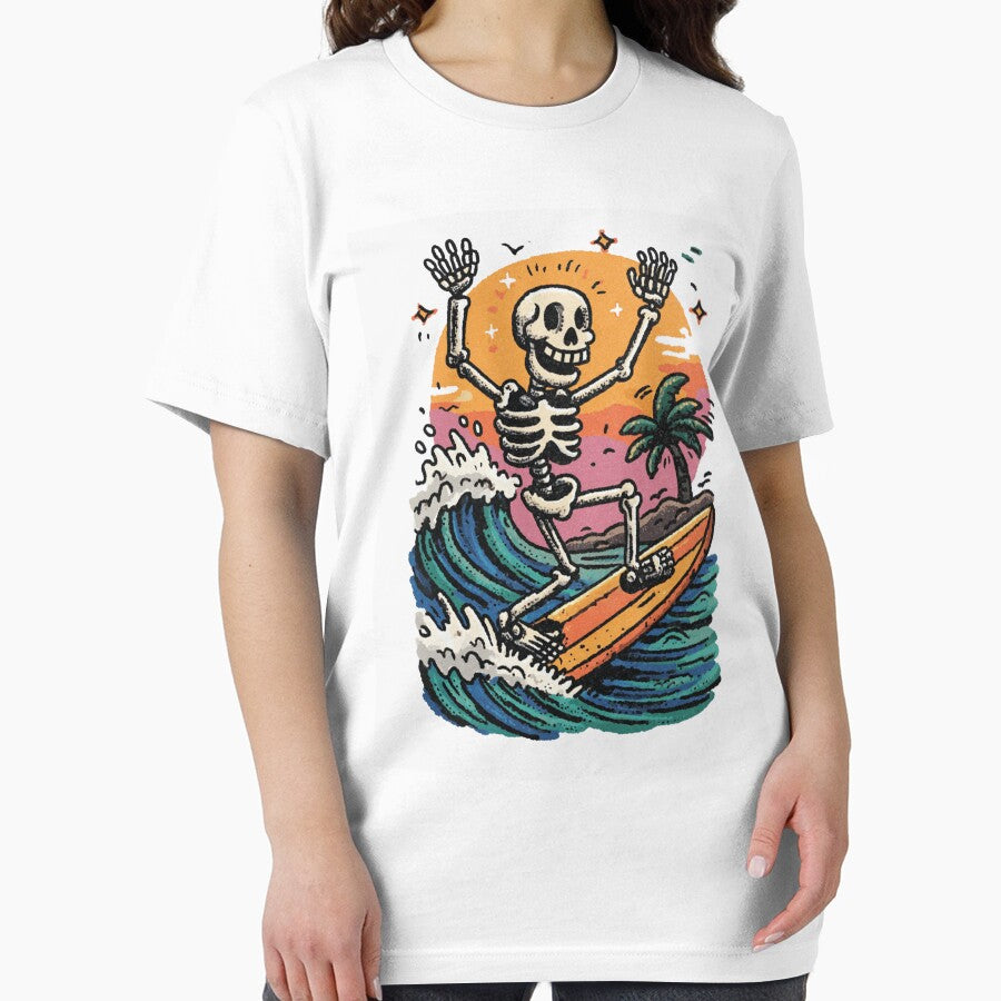 Funny Skeleton Surfing Beach Summer Ocean Waves Retro Sunset by Region