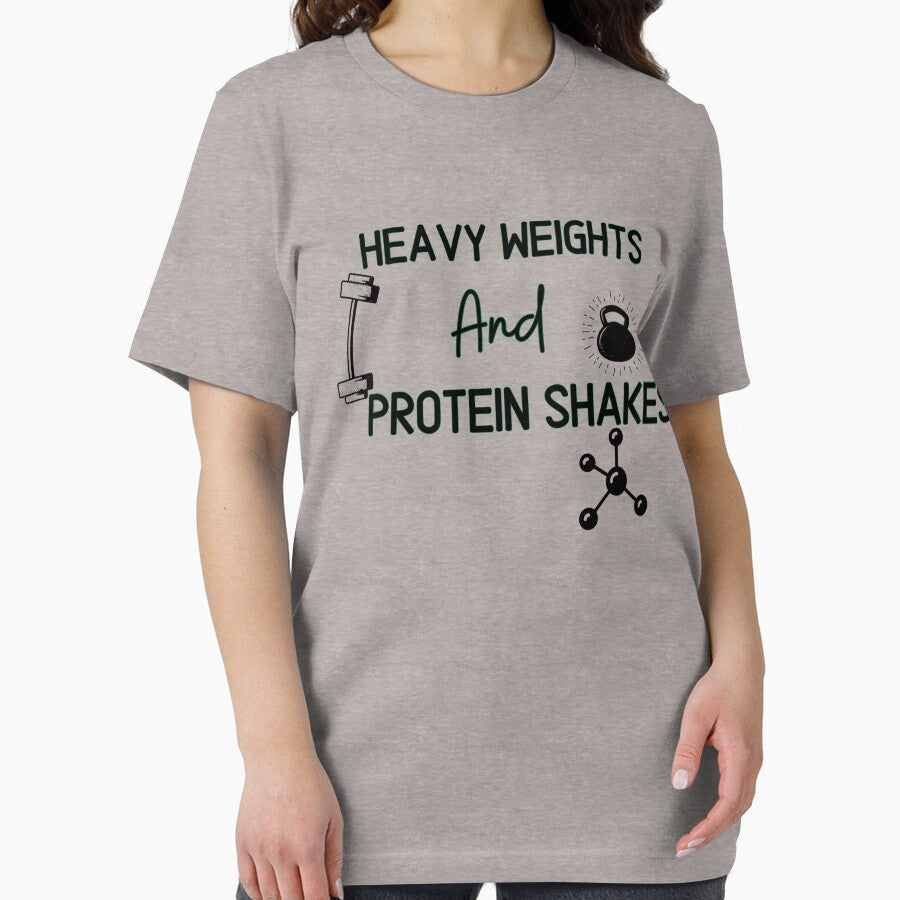 Heavy weights and protein shakes  - Funny Gym Quote by unique things