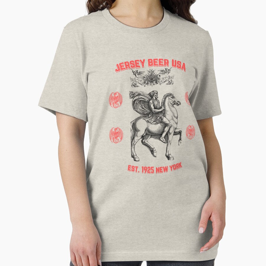 Jersey Beer USA New York 1925 Est. Greek Horseman Horse - 02 by Henk GoGo T-Shirts ⭐️⭐️⭐️⭐️⭐️