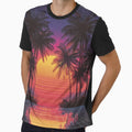 Synthwave Sunset Palm Trees Retro Grid Art by greatlakesea