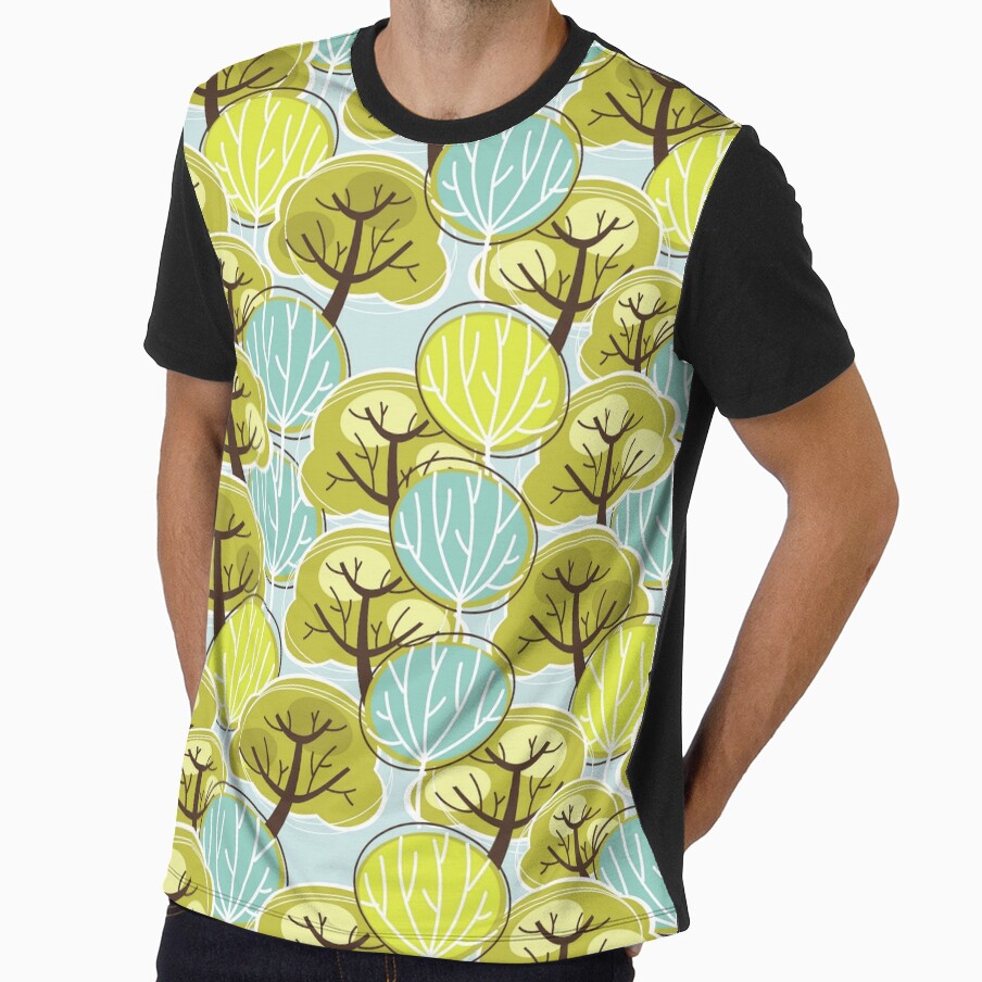 Cool Retro Trees - Light Aqua, Green by pugmom4