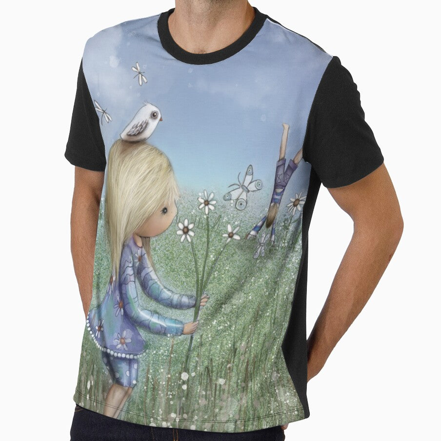Whimsical Childhood Innocence Girl and Boy in Daisy Summer Garden by Karin Taylor
