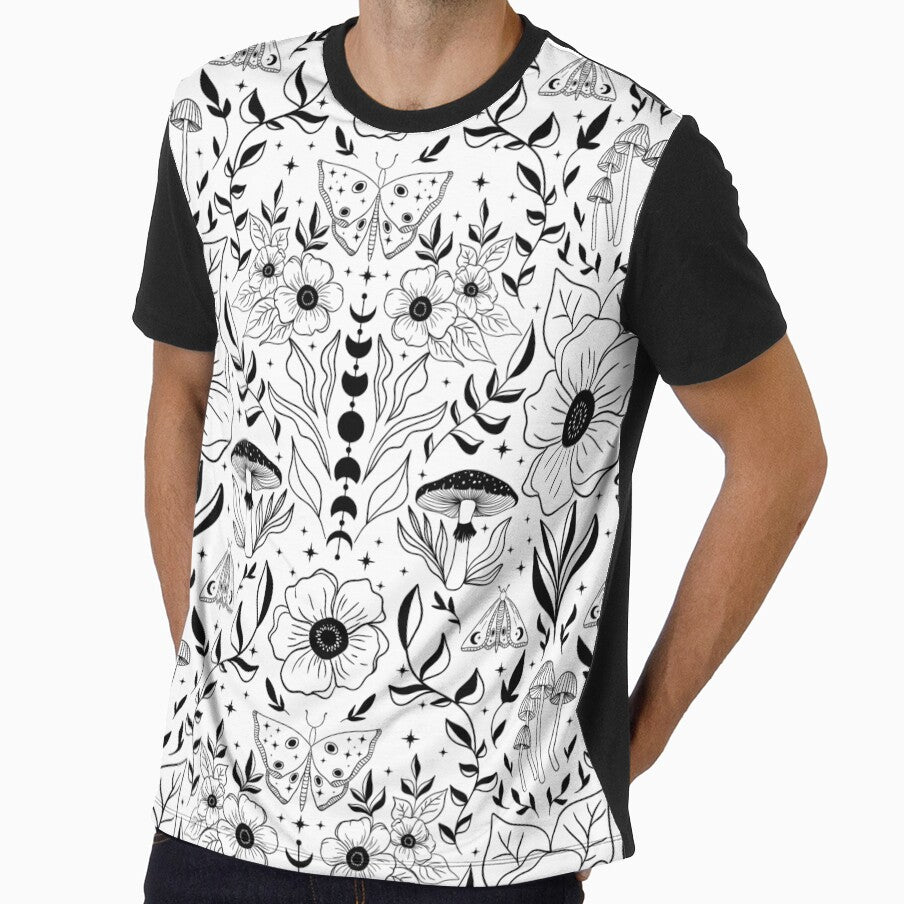 Whimsigoth Moth Moon Damask Black on White by WonderAndWhim