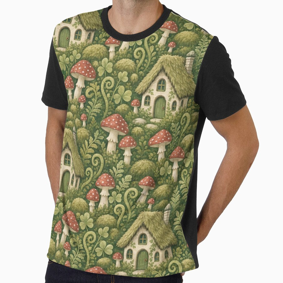 Tiny Cottage Toadstools And Ferns Cottagecore Seamless Pattern Moss Green by StickyGuys