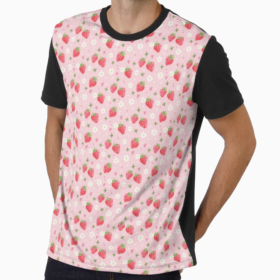 Strawberry Toss Pink Floral Kawaii Pattern by VenusandMoon