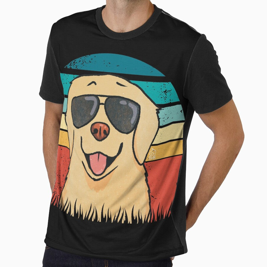Retro Sunset Cool Golden Retriever by Golden Turtle Studio